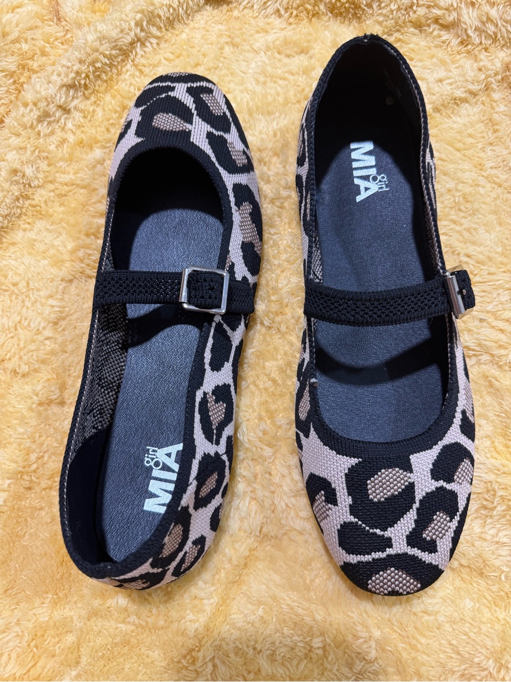 MIA Leopard Print Mary Jane Flats in Black and Tan